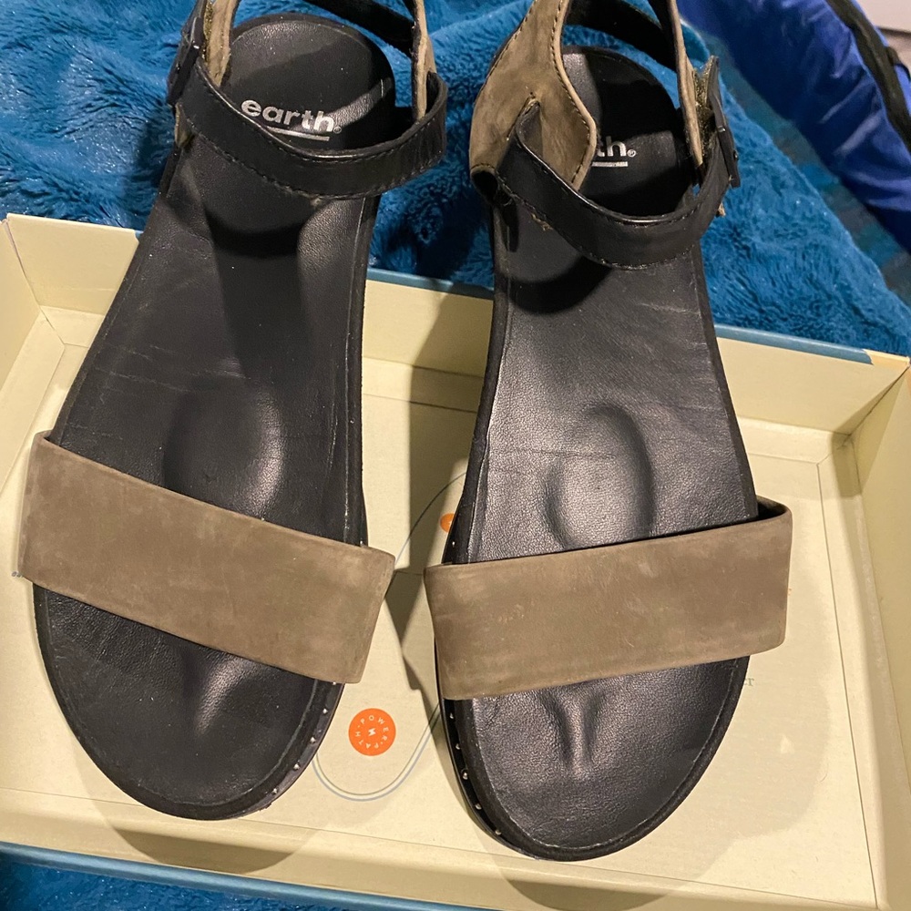 Earth Black and Brown Ankle-Strap Sandals - Picture 1 of 3
